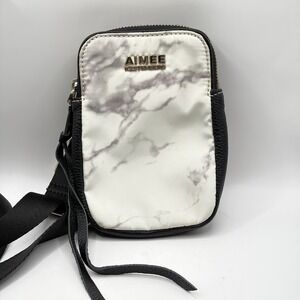 Aimee Kestenberg White Leather Black Marbling and Trim Crossbody Phone Bag